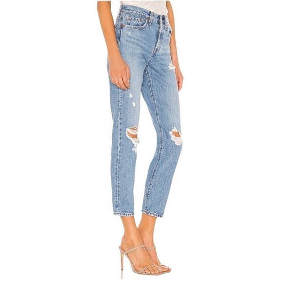 Levi's Wedgie Premium Denim Busted Knees Button Fly 100% Cotton Jeans Size 28 - Picture 5 of 11